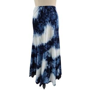 Polo Ralph Lauren 100% Cotton Maxi Skirt Blue Tie Dye Beachy Cruise Sz L NWOT